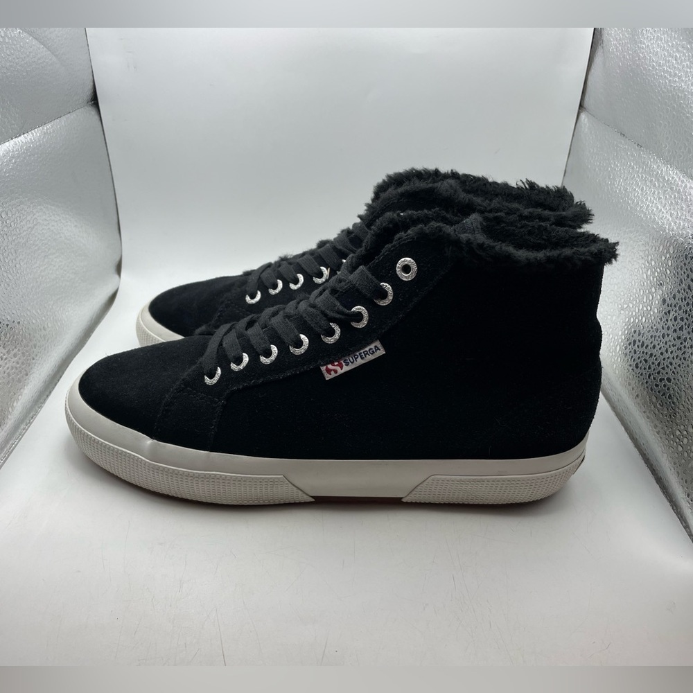 Superga Black suede faux fur lined hightop women’s Sneakers size EU 41
